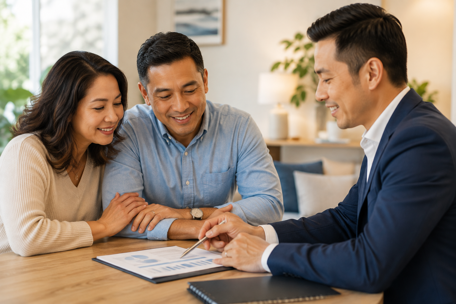 A life insurance agent in Orange County reviewing a plan with a couple